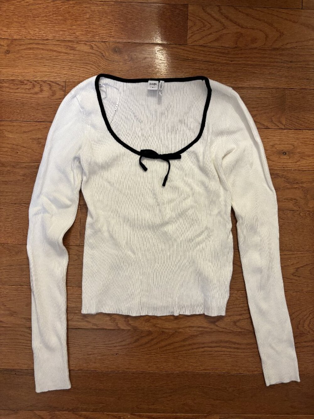 Twik Cute Coquette White Long Sleeve with Black Bow